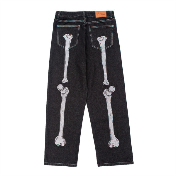 Dark skeleton embroidered jeans 34