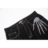 Dark skeleton embroidered jeans 34