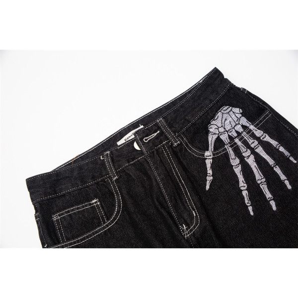 Dark skeleton embroidered jeans 34