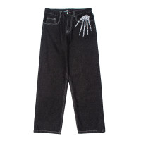 Dark skeleton embroidered jeans 34