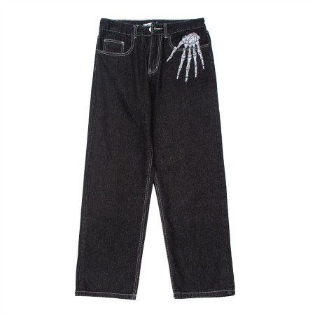 Dark skeleton embroidered jeans 34