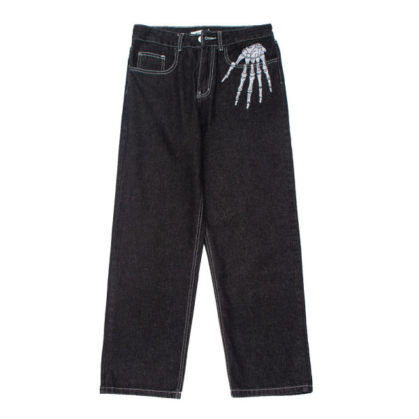 Dark skeleton embroidered jeans 34