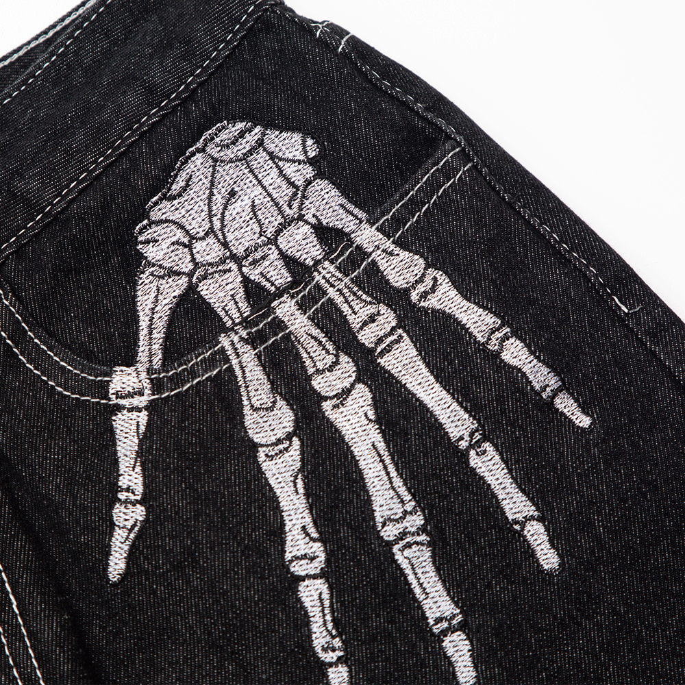 Dark skeleton embroidered jeans 34