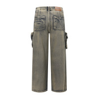 Wasteland style multi-pocket denim overalls 32