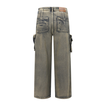 Wasteland style multi-pocket denim overalls 32