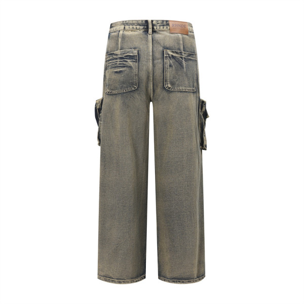 Wasteland style multi-pocket denim overalls 32