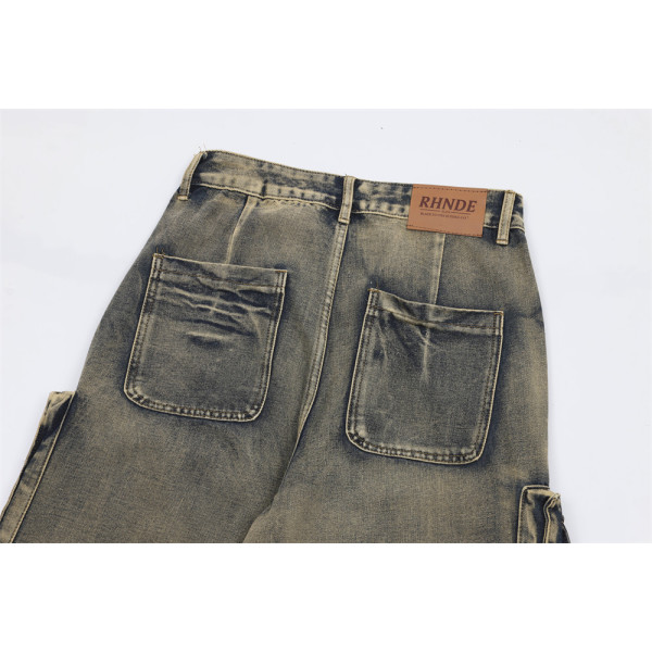 Wasteland style multi-pocket denim overalls 32