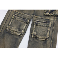 Wasteland style multi-pocket denim overalls 32