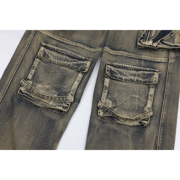 Wasteland style multi-pocket denim overalls 32