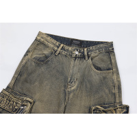 Wasteland style multi-pocket denim overalls 32
