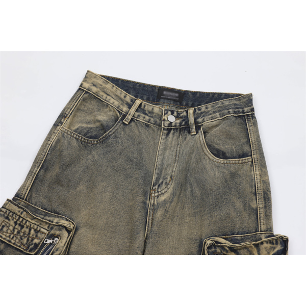 Wasteland style multi-pocket denim overalls 32