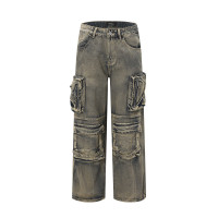 Wasteland style multi-pocket denim overalls 32