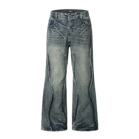 Irregular patchwork wavy line jeans 33