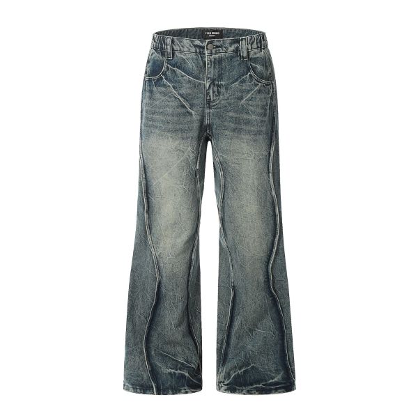 Irregular patchwork wavy line jeans 33