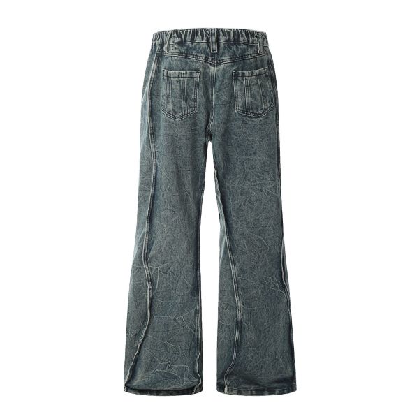 Irregular patchwork wavy line jeans 33