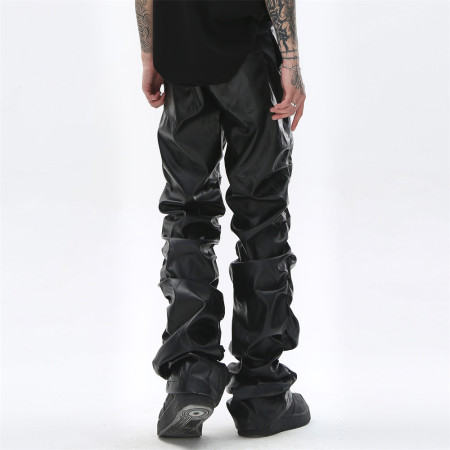 Glossy pleated PU leather pants 53