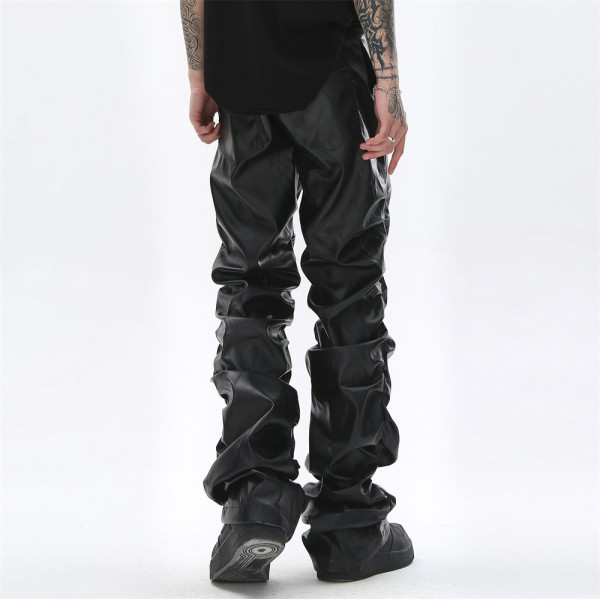 Glossy pleated PU leather pants 53