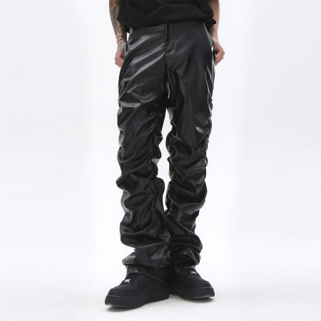 Glossy pleated PU leather pants 53