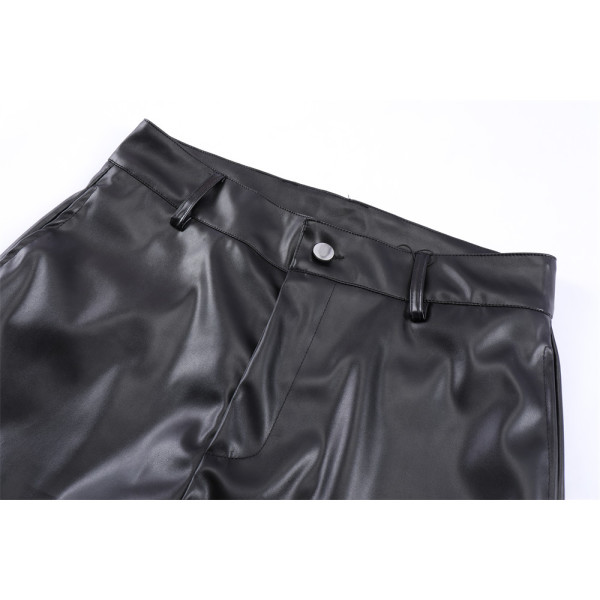 Glossy pleated PU leather pants 53