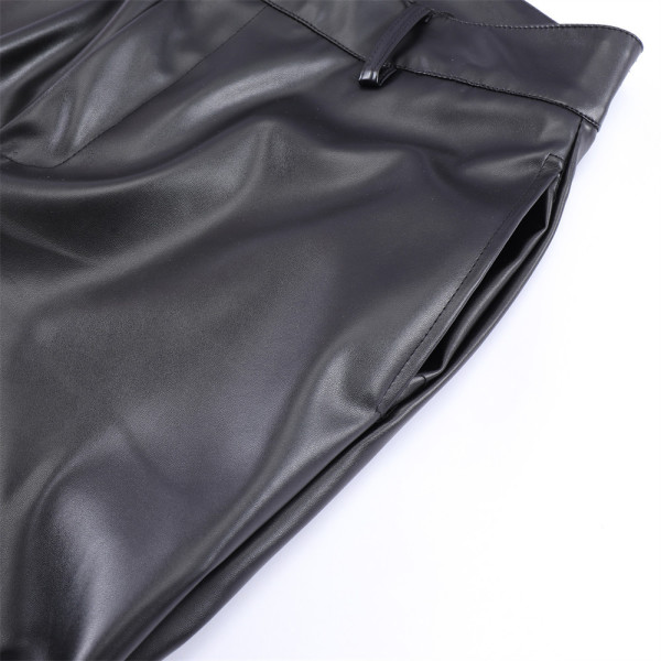 Glossy pleated PU leather pants 53